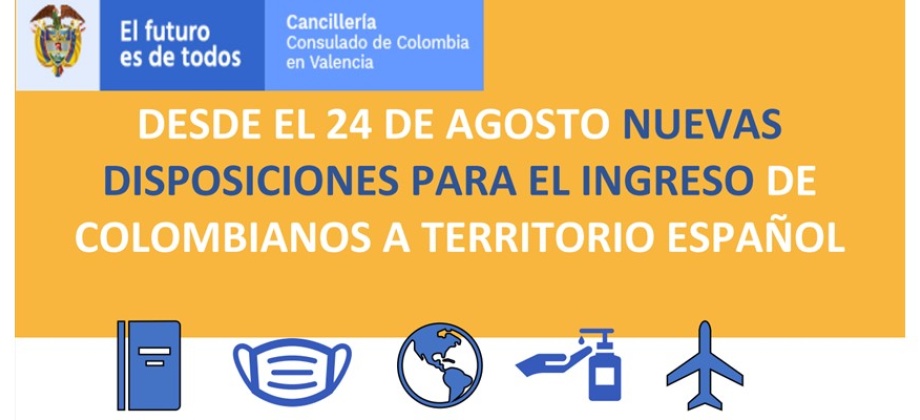 Desde el 24 de agosto nuevas disposiciones para el ingreso de colombianos a España