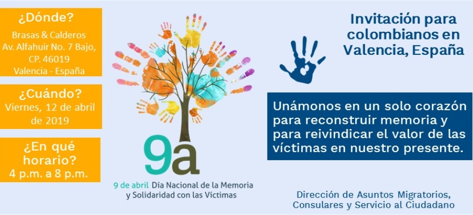 El Consulado de Colombia en Valencia se une a la conmemoración del Día Nacional de la Memoria y Solidaridad con las Victimas del Conflicto Armado en 2019