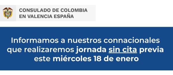 Este miércoles 18 jornada de atención sin cita previa en la sede del Consulado de Colombia en Valencia