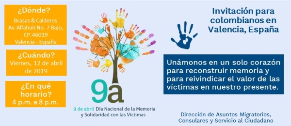 El Consulado de Colombia en Valencia se une a la conmemoración del Día Nacional de la Memoria y Solidaridad con las Victimas del Conflicto Armado en 2019