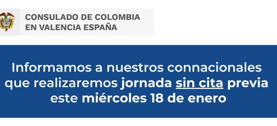 Este miércoles 18 jornada de atención sin cita previa en la sede del Consulado de Colombia en Valencia