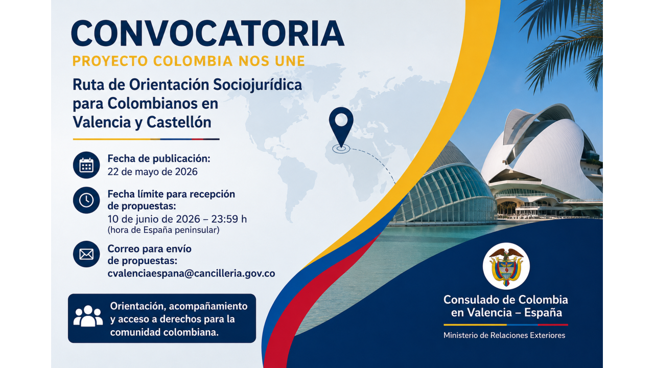 Adenda No. 1 a la convocatoria del proyecto “Ruta de Orientación Sociojurídica para Colombianos en Valencia y Castellón”