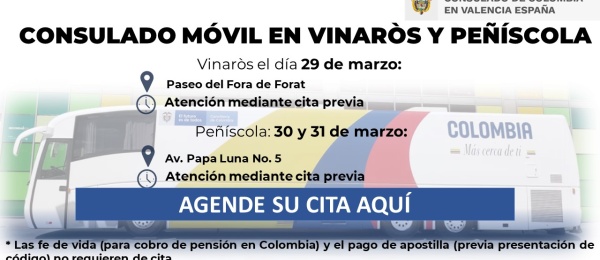 Jornada de Consulado Móvil en Vinaròs y Peñíscola del 29 al 31 de marzo