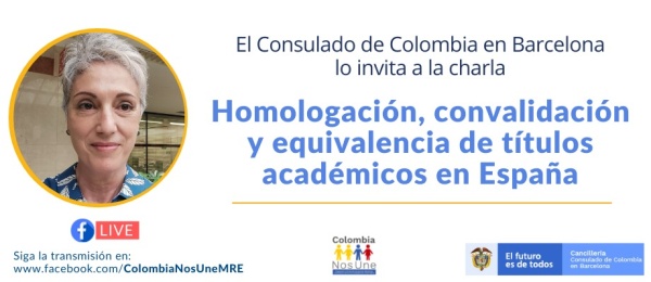 El jueves 20 de mayo el Consulado de Colombia en Barcelona realiza la charla Homologación, convalidación y equivalencia de títulos académicos 