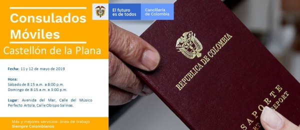 Consulado de Colombia en Valencia realizará jornada de atención móvil en la ciudad de Castellón de la Plana