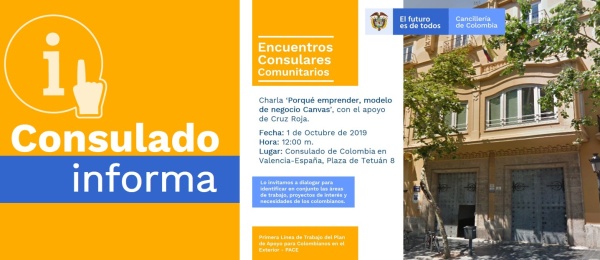 El Consulado de Colombia en Valencia (España) invita a una charla sobre el modelo de negocios Canvas, el 1 de octubre de 2019